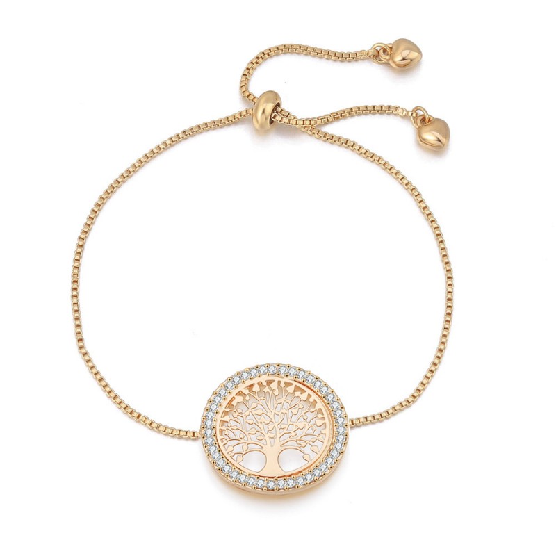 925 Sterling Silver zircon Tree of Life adjustable bracelet